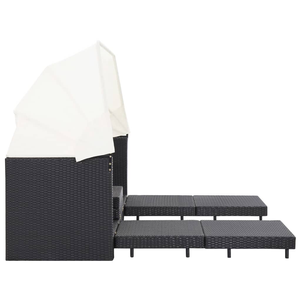 Canapé-lit extensible 3 places avec toit Résine tressée Noir Canapés de jardin vidaXL