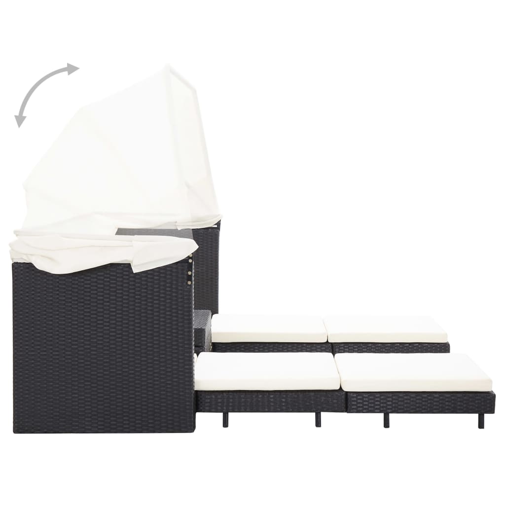 Canapé-lit extensible 3 places avec toit Résine tressée Noir Canapés de jardin vidaXL