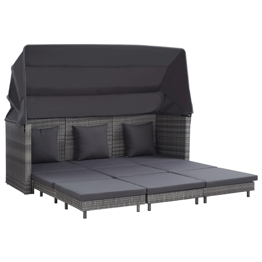 Canapé-lit extensible 3 places avec toit Résine tressée Gris Canapés de jardin vidaXL