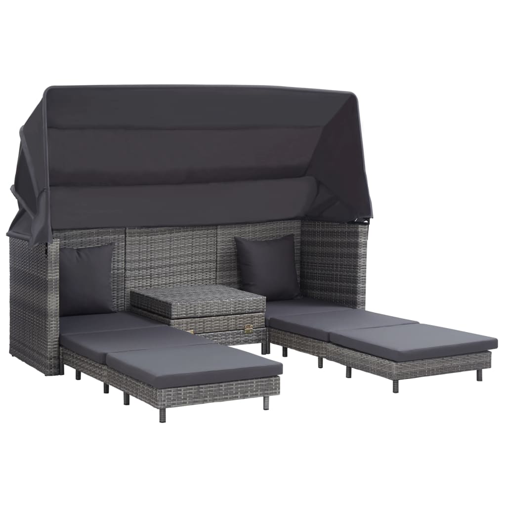 Canapé-lit extensible 3 places avec toit Résine tressée Gris Canapés de jardin vidaXL