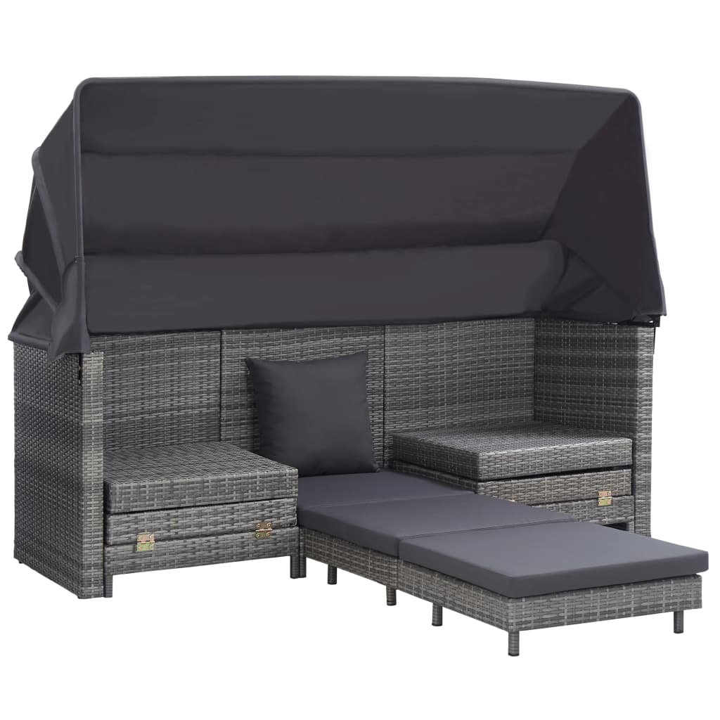 Canapé-lit extensible 3 places avec toit Résine tressée Gris Canapés de jardin vidaXL