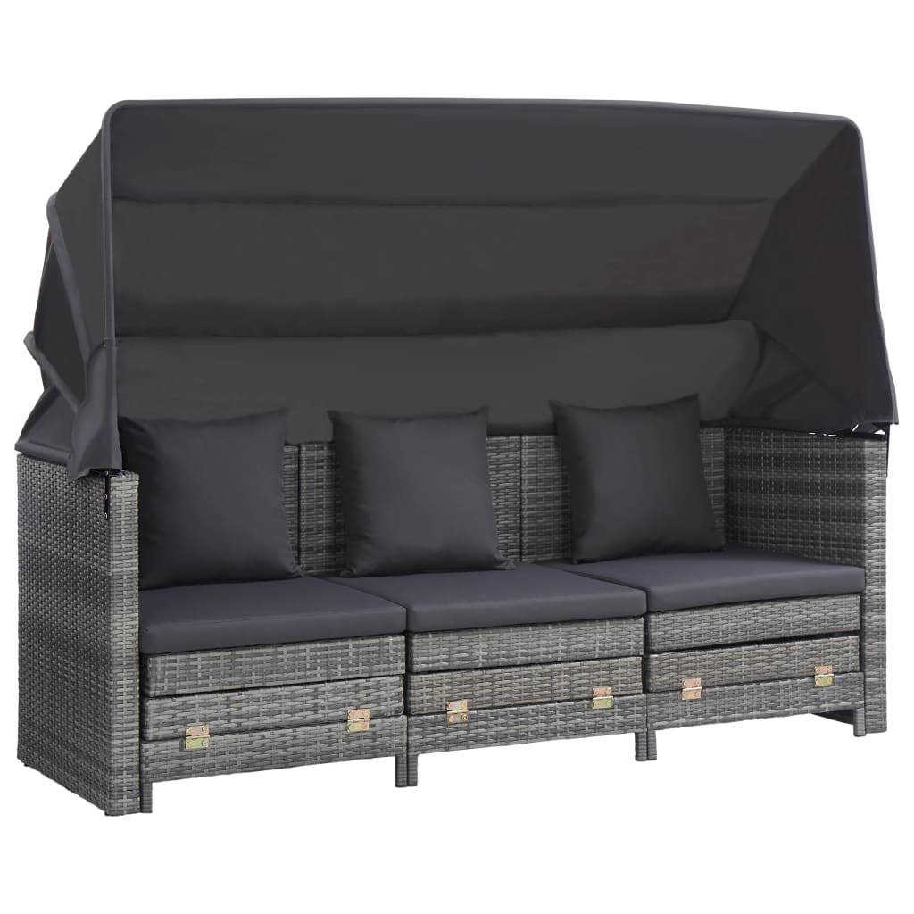 Canapé-lit extensible 3 places avec toit Résine tressée Gris Canapés de jardin vidaXL