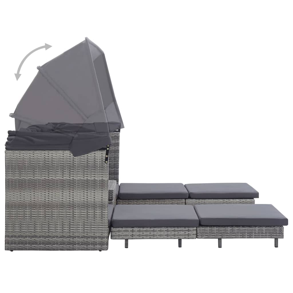 Canapé-lit extensible 3 places avec toit Résine tressée Gris Canapés de jardin vidaXL