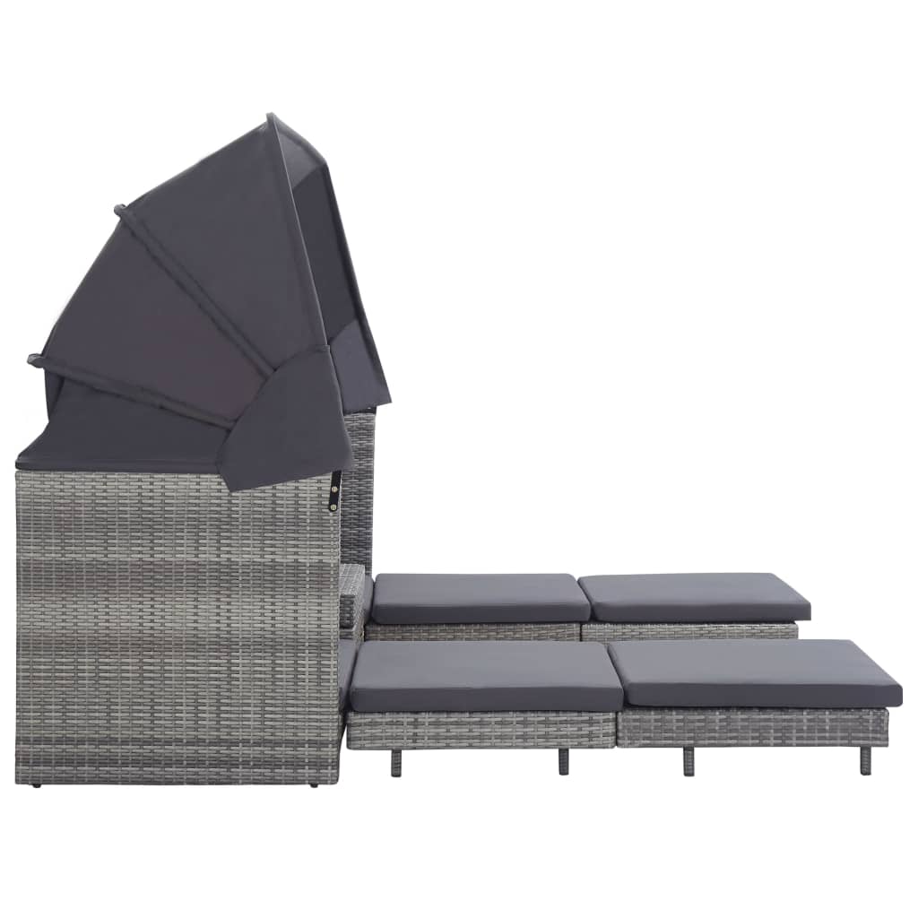 Canapé-lit extensible 3 places avec toit Résine tressée Gris Canapés de jardin vidaXL