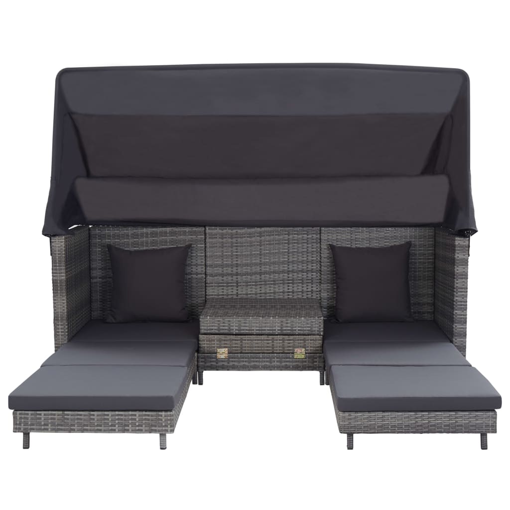 Canapé-lit extensible 3 places avec toit Résine tressée Gris Canapés de jardin vidaXL
