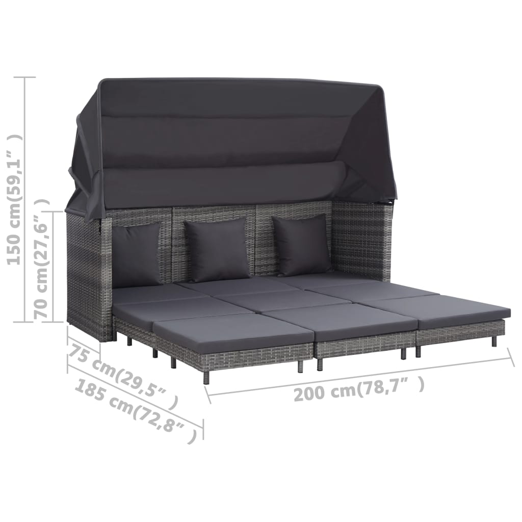 Canapé-lit extensible 3 places avec toit Résine tressée Gris Canapés de jardin vidaXL