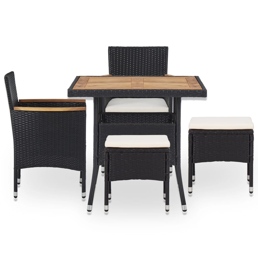 Mobilier d'extérieur 5 pcs Noir Résine tressée et bois d'acacia - XIOS