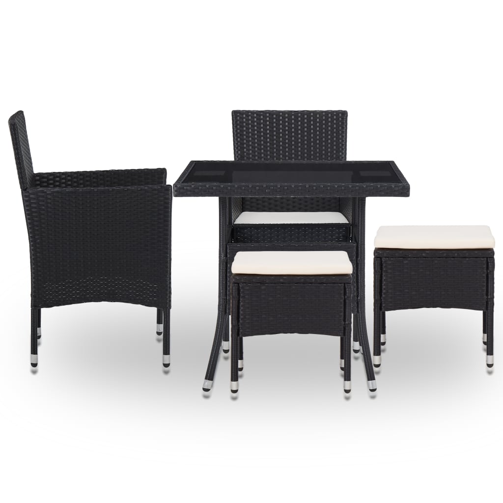 Ensemble à manger d'extérieur 5pcs Noir Résine tressée et verre - XIOS