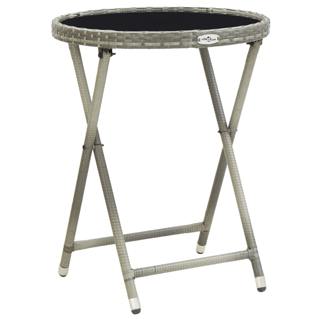 Table à thé Gris 60 cm Résine tressée et verre trempé Tables de jardin vidaXL