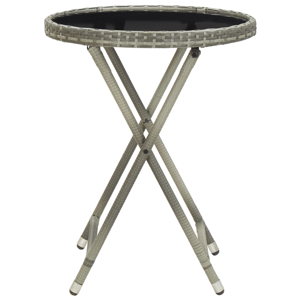 Table à thé Gris 60 cm Résine tressée et verre trempé Tables de jardin vidaXL