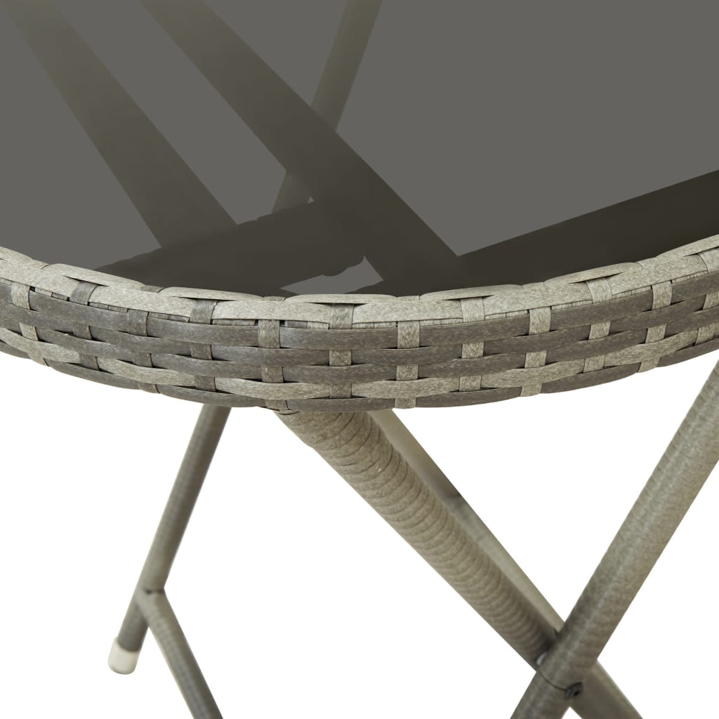 Table à thé Gris 60 cm Résine tressée et verre trempé Tables de jardin vidaXL