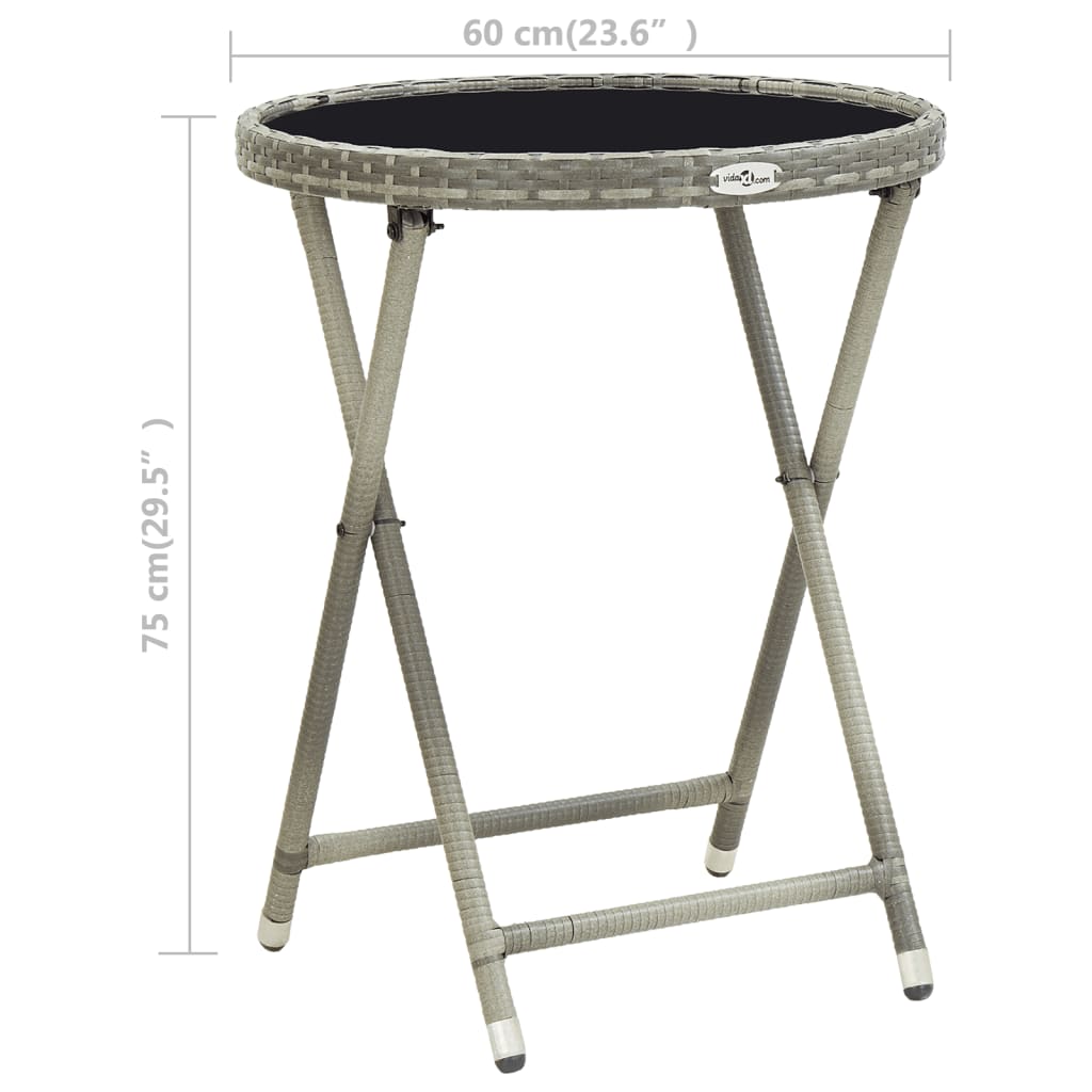 Table à thé Gris 60 cm Résine tressée et verre trempé Tables de jardin vidaXL