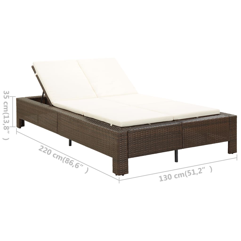Transat à 2 places avec coussin Marron Résine tressée Lits d'extérieur vidaXL