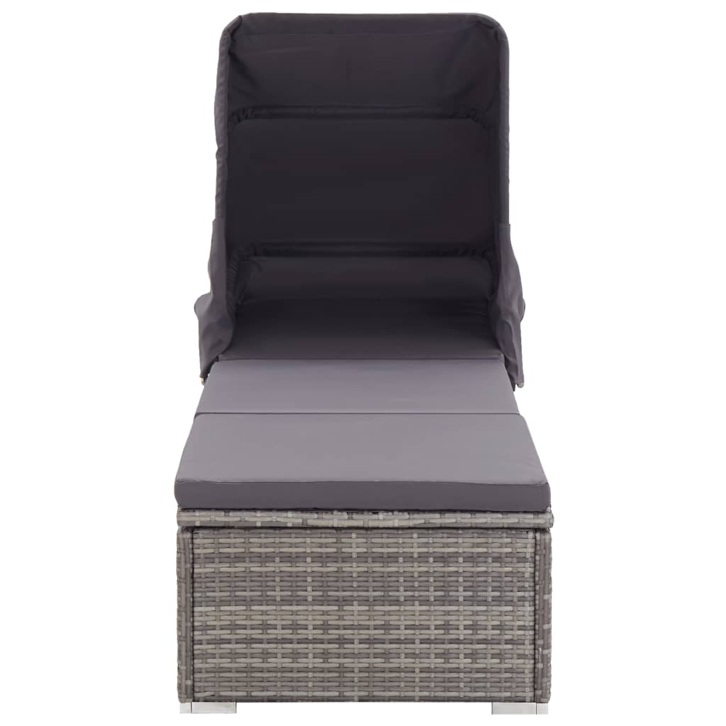 Chaise longue avec auvent et coussin Résine tressée Gris Bains de soleil vidaXL