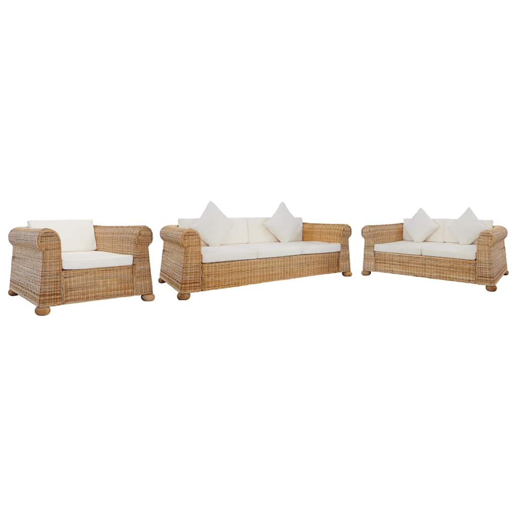 Ensemble de canapés 3 pcs avec coussins Rotin naturel - XIOS
