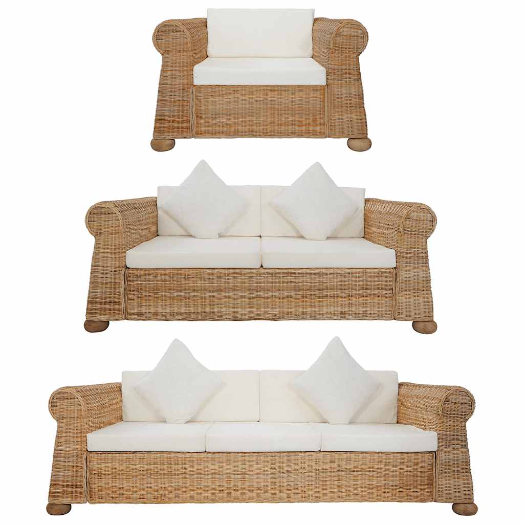 Ensemble de canapés 3 pcs avec coussins Rotin naturel - XIOS