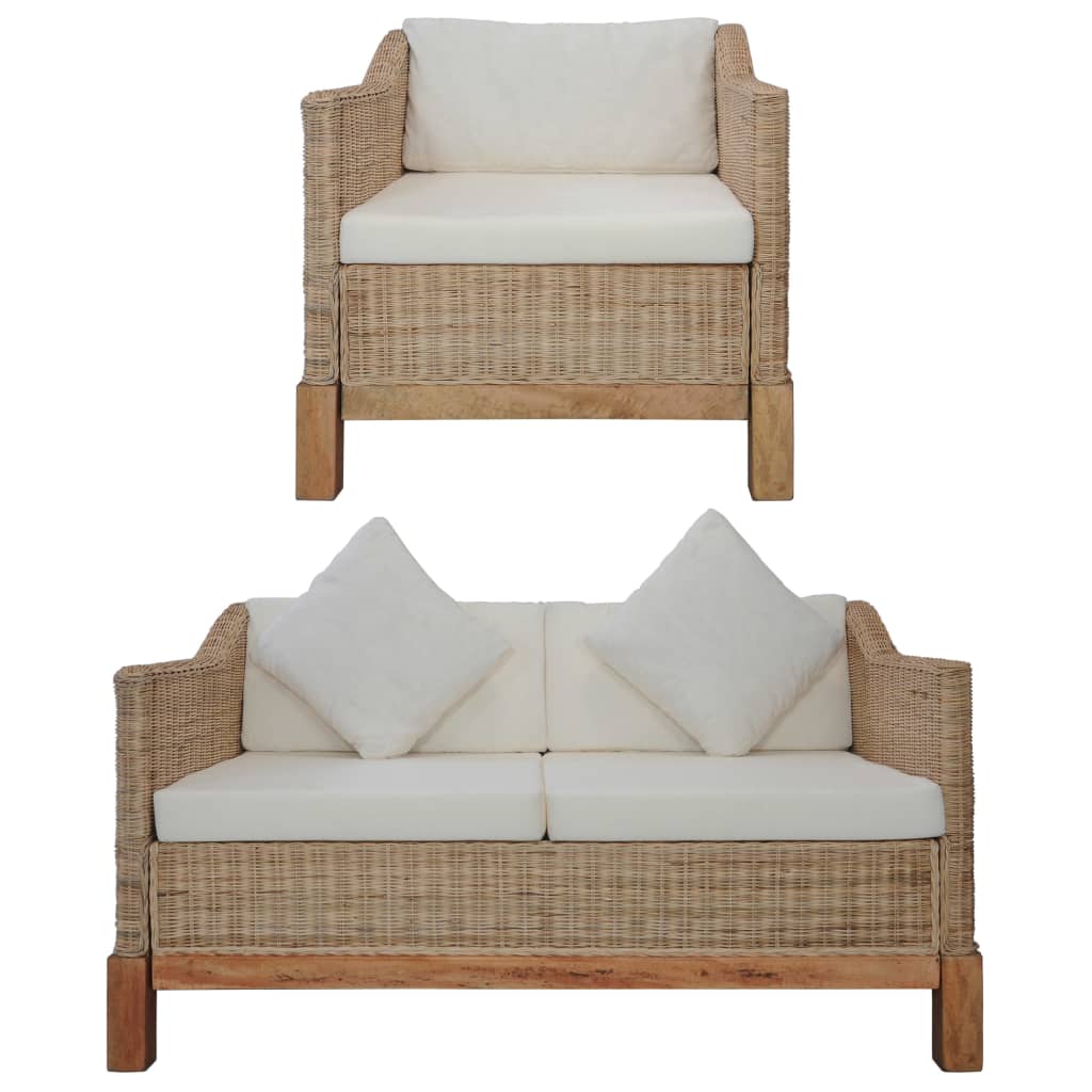 Ensemble de canapés 2 pcs avec coussins Rotin naturel Canapés vidaXL