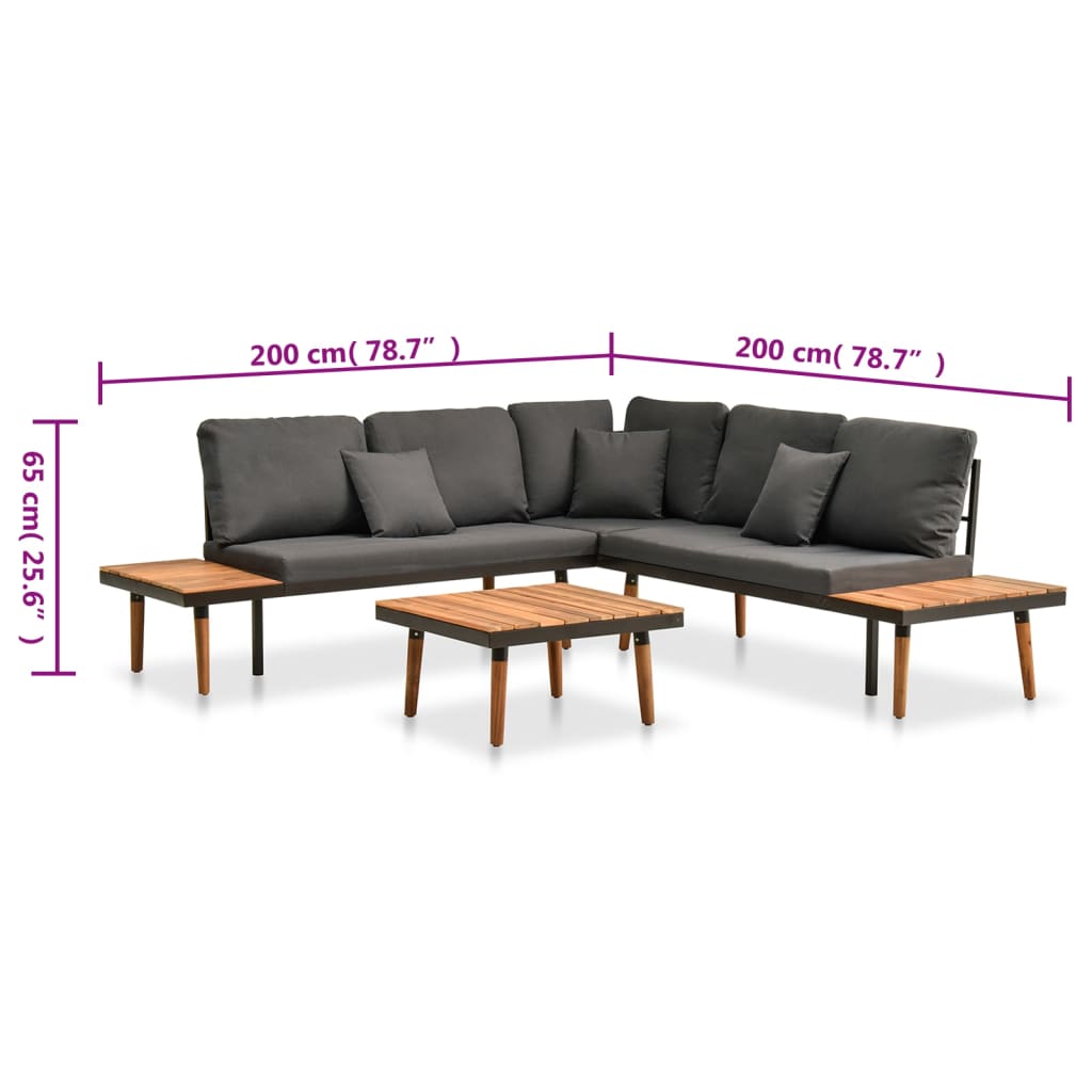 Salon de jardin 4 pcs avec coussins Bois d'acacia solide - XIOS