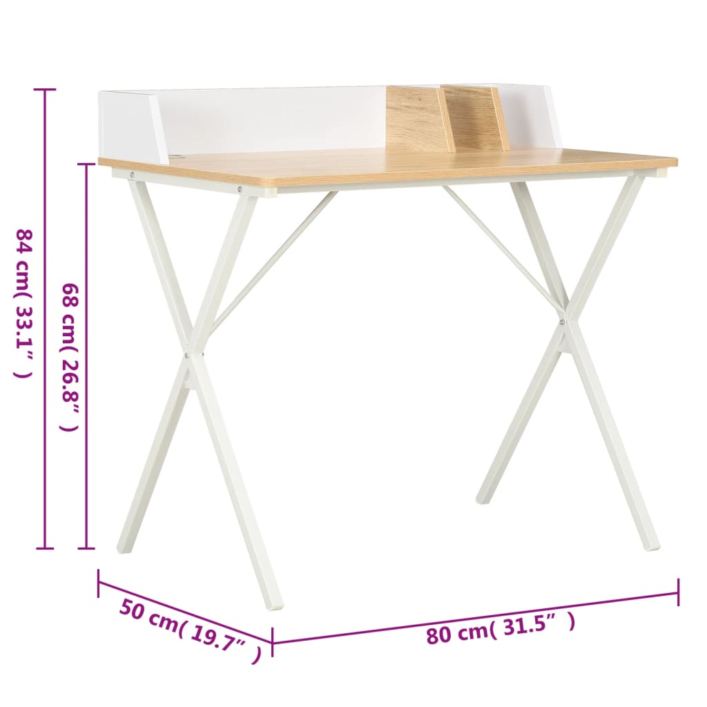 Bureau Blanc et naturel 80x50x84 cm - XIOS