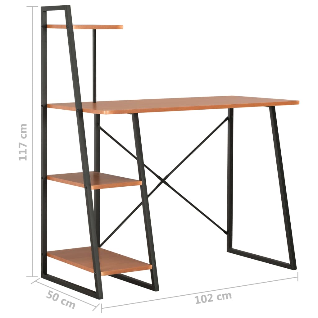 Bureau avec étagère Noir et marron 102x50x117 cm - XIOS