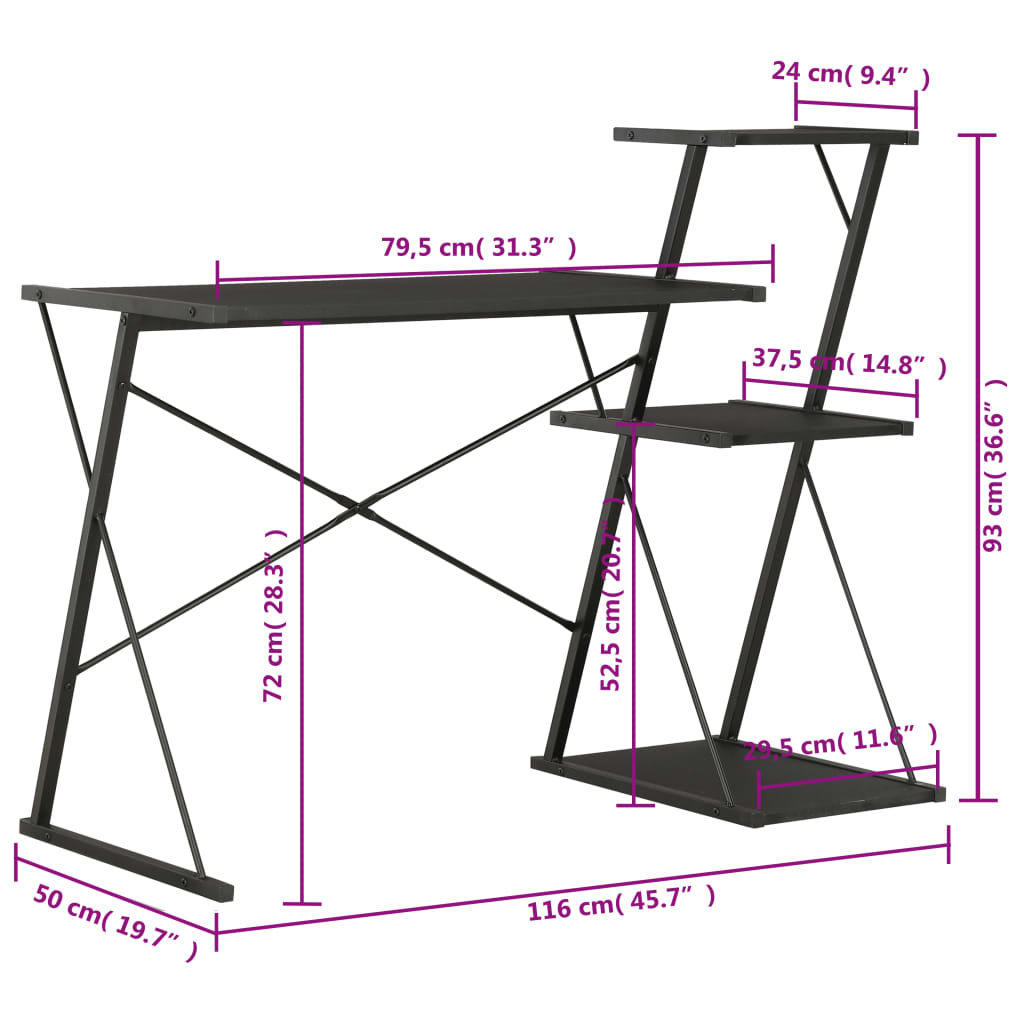Bureau avec étagère Noir 116x50x93 cm - XIOS