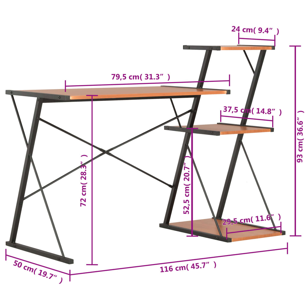 Bureau avec étagère Noir et marron 116x50x93 cm - XIOS