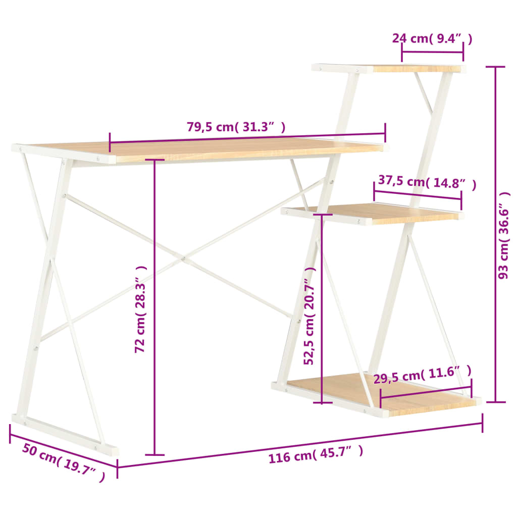 Bureau avec étagère Blanc et chêne 116x50x93 cm - XIOS