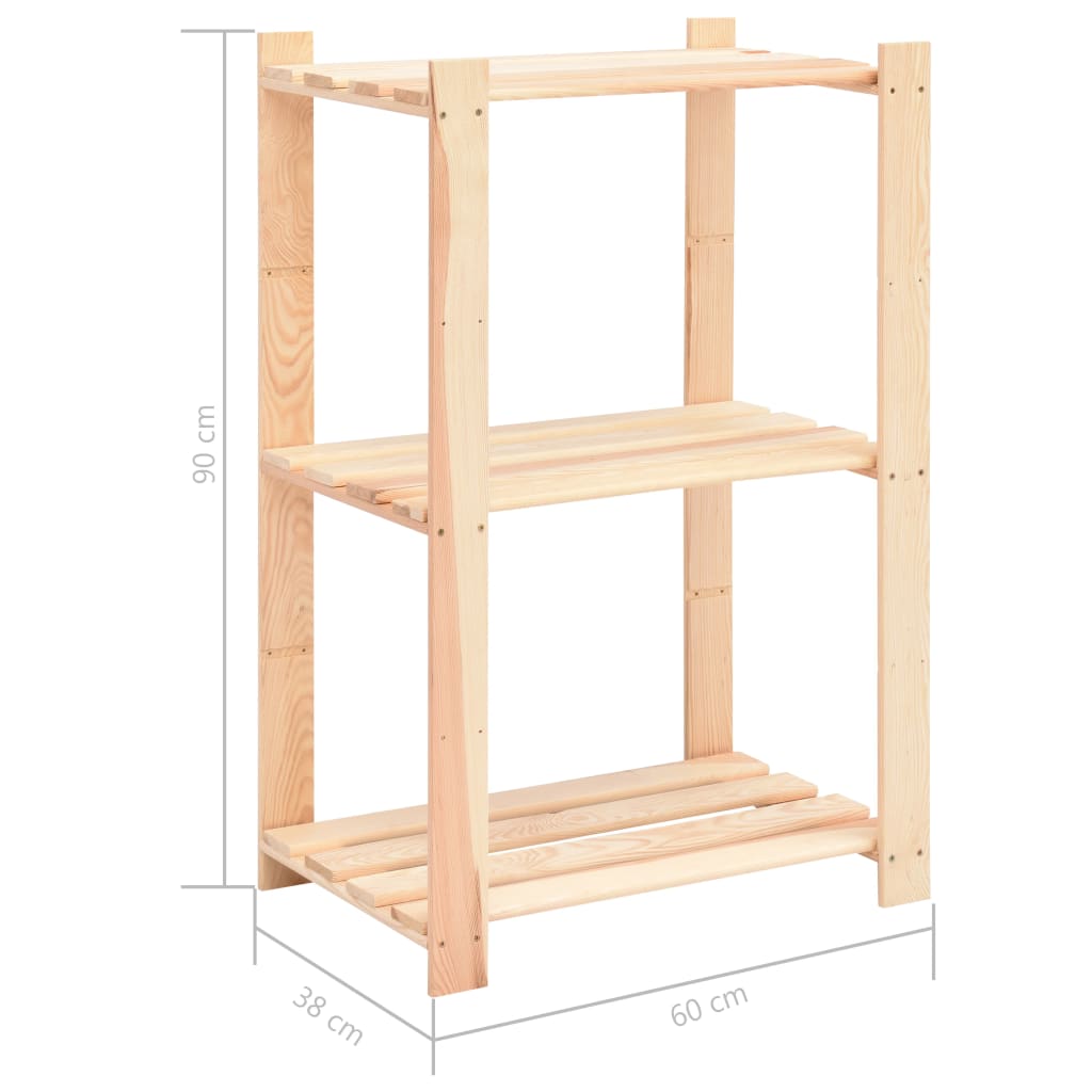 Étagère de stockage 3 niveaux 60x38x90 cm Pin solide 150 kg - XIOS