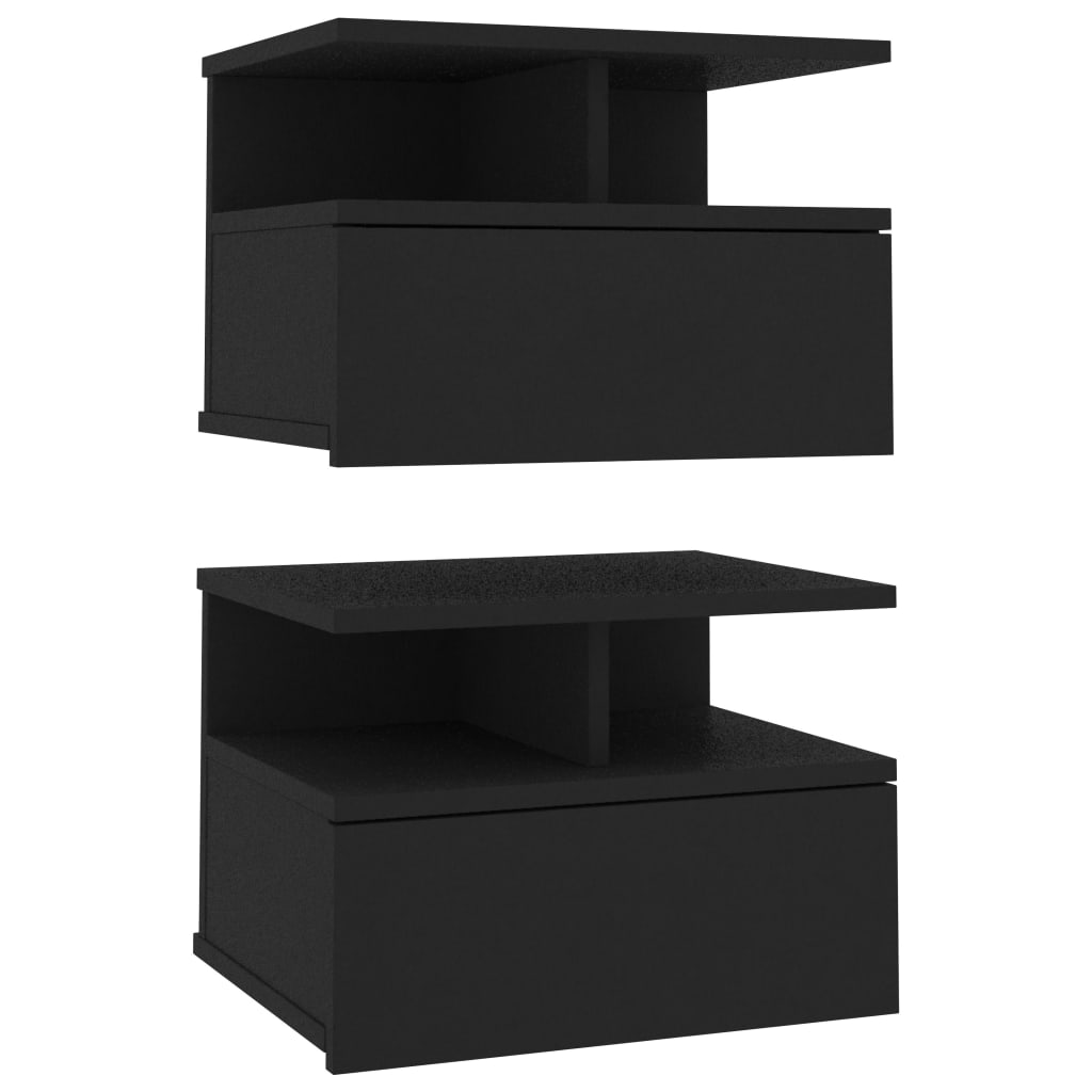 Tables de chevet flottantes 2 pcs Noir Bois d'ingénierie Tables de chevet vidaXL