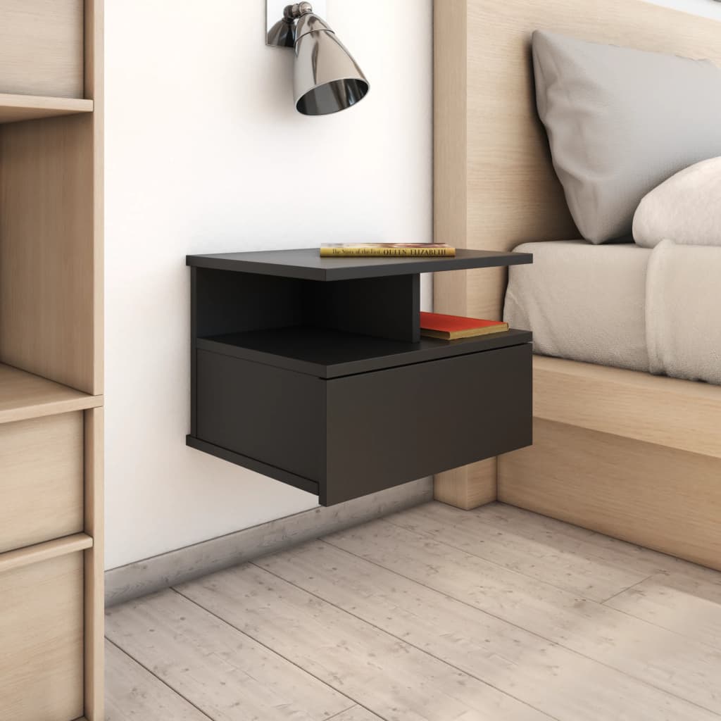 Tables de chevet flottantes 2 pcs Noir Bois d'ingénierie Tables de chevet vidaXL
