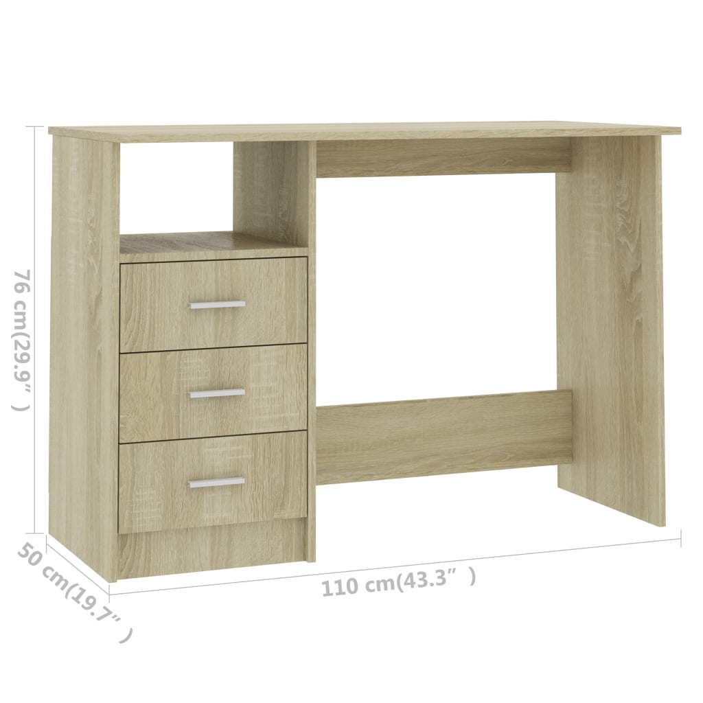 Bureau avec tiroirs Chêne sonoma 110x50x76 cm Aggloméré - XIOS