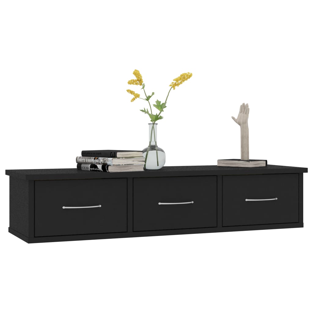 Étagère murale avec tiroirs Noir 88x26x18,5cm bois d'ingénierie - XIOS