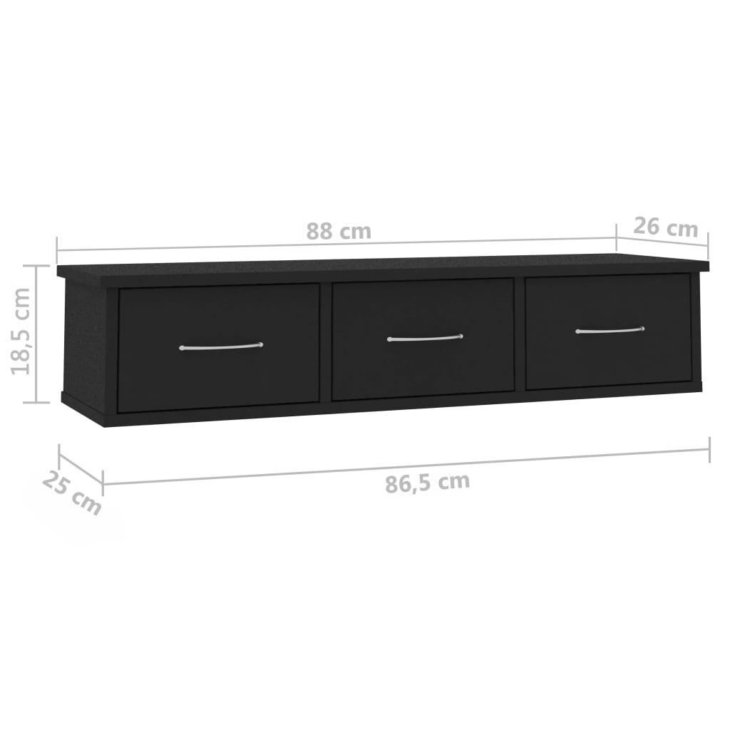 Étagère murale avec tiroirs Noir 88x26x18,5cm bois d'ingénierie - XIOS