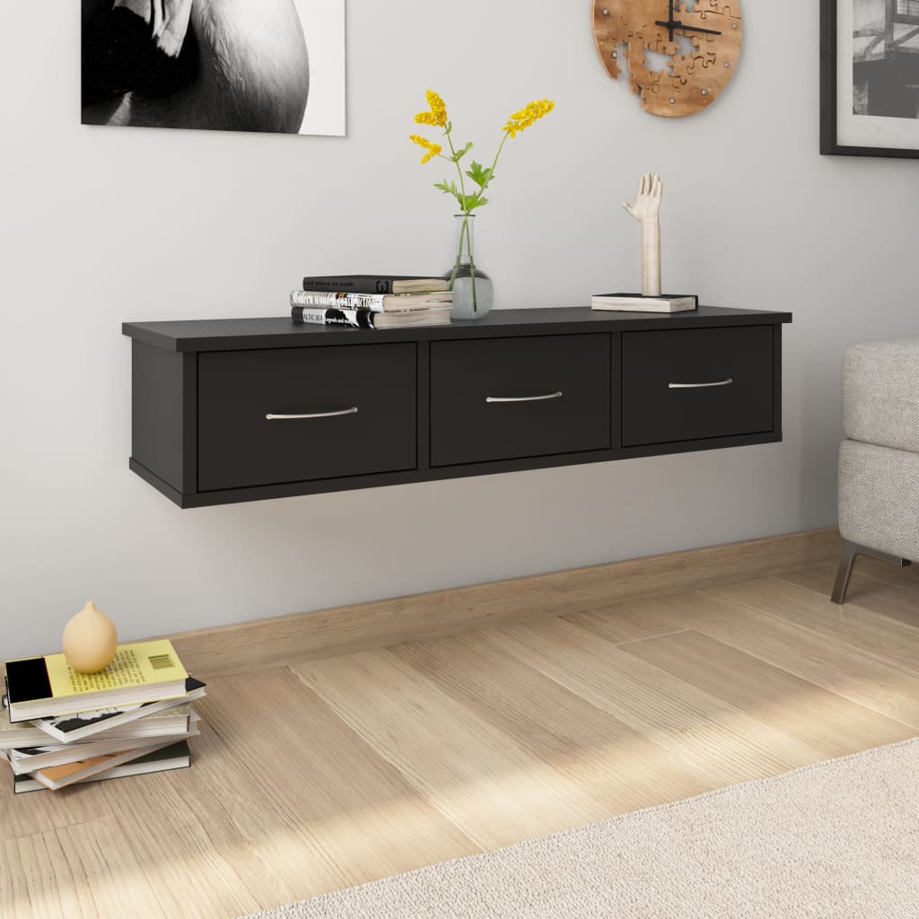 Étagère murale avec tiroirs Noir 88x26x18,5cm bois d'ingénierie - XIOS