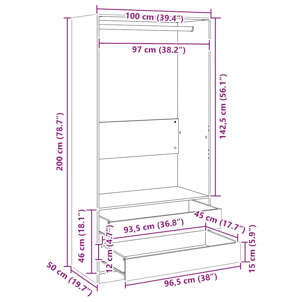 Garde-robe Blanc 100x50x200 cm Bois d'ingénierie - XIOS