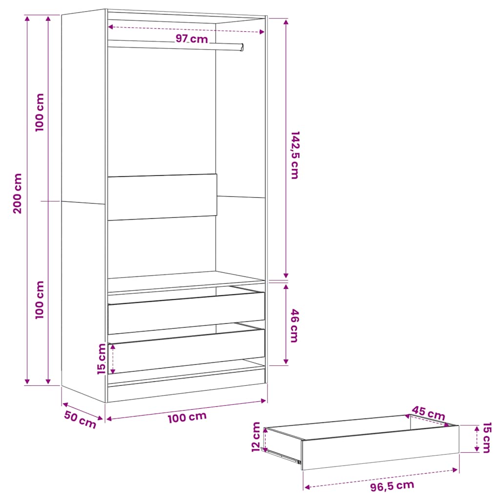 Garde-robe Chêne sonoma 100x50x200 cm Bois d'ingénierie - XIOS