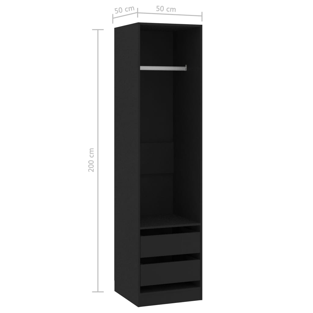 Garde-robe avec tiroirs Noir 50x50x200 cm Bois d'ingénierie - XIOS