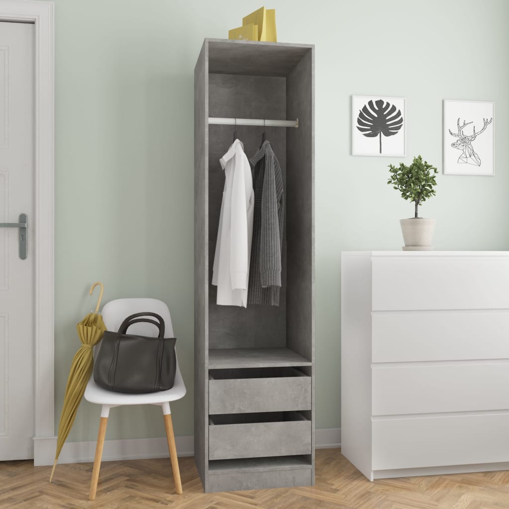 Garde-robe avec tiroirs Gris béton 50x50x200 cm Bois ingénierie - XIOS