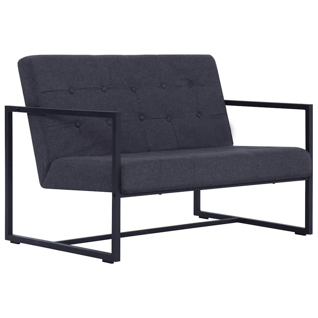 Canapé 2 places avec accoudoirs gris foncé en acier et tissu