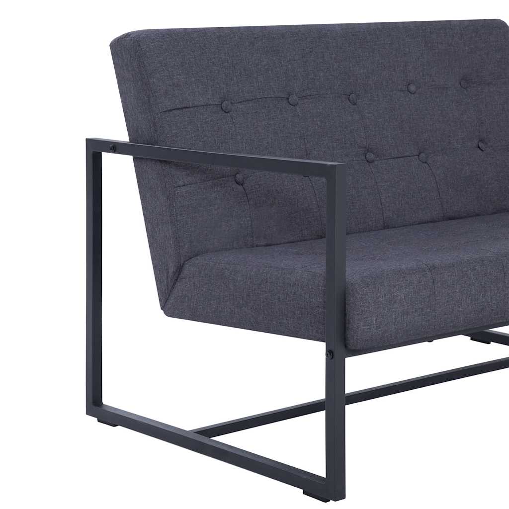 Canapé 2 places avec accoudoirs gris foncé en acier et tissu
