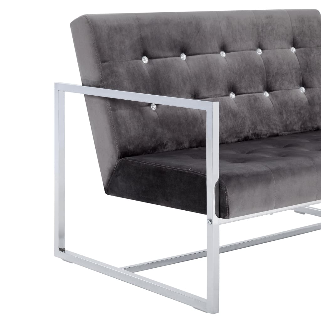Canapé à 2 places avec accoudoirs gris foncé chrome et velours - XIOS