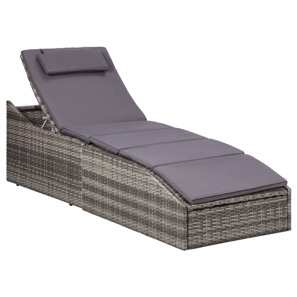 Transat avec coussin Résine tressée Gris Bains de soleil vidaXL