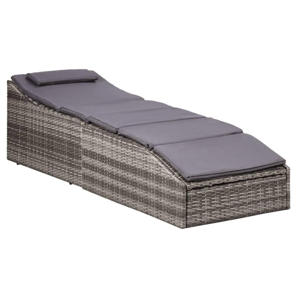 Transat avec coussin Résine tressée Gris Bains de soleil vidaXL