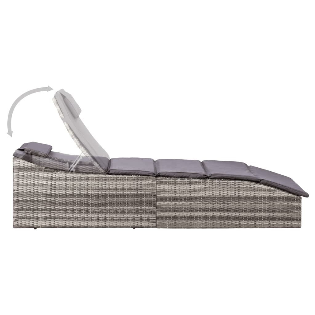 Transat avec coussin Résine tressée Gris Bains de soleil vidaXL
