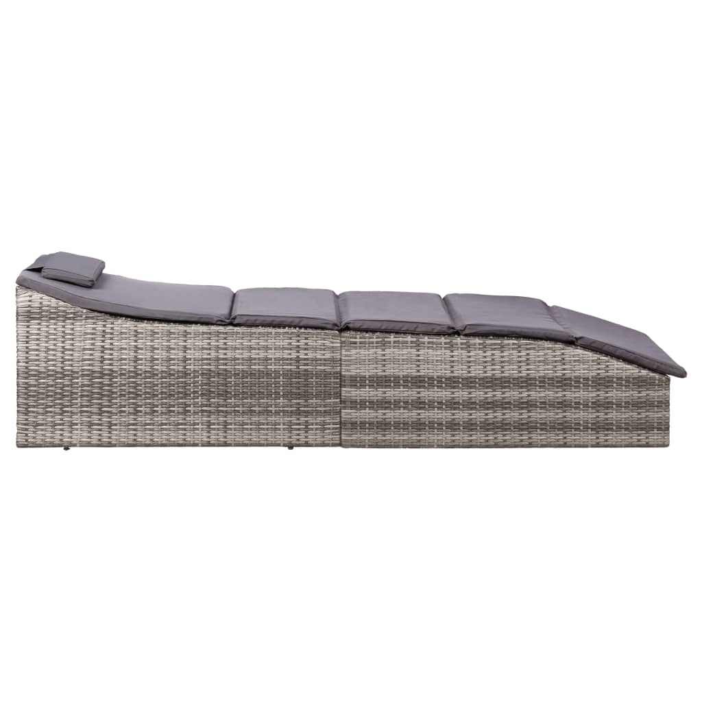 Transat avec coussin Résine tressée Gris Bains de soleil vidaXL