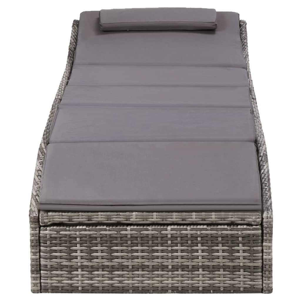 Transat avec coussin Résine tressée Gris Bains de soleil vidaXL