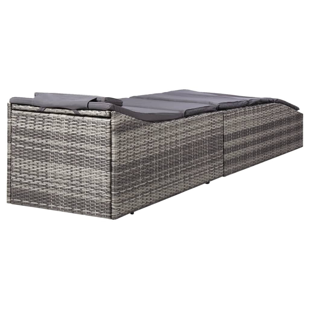 Transat avec coussin Résine tressée Gris Bains de soleil vidaXL