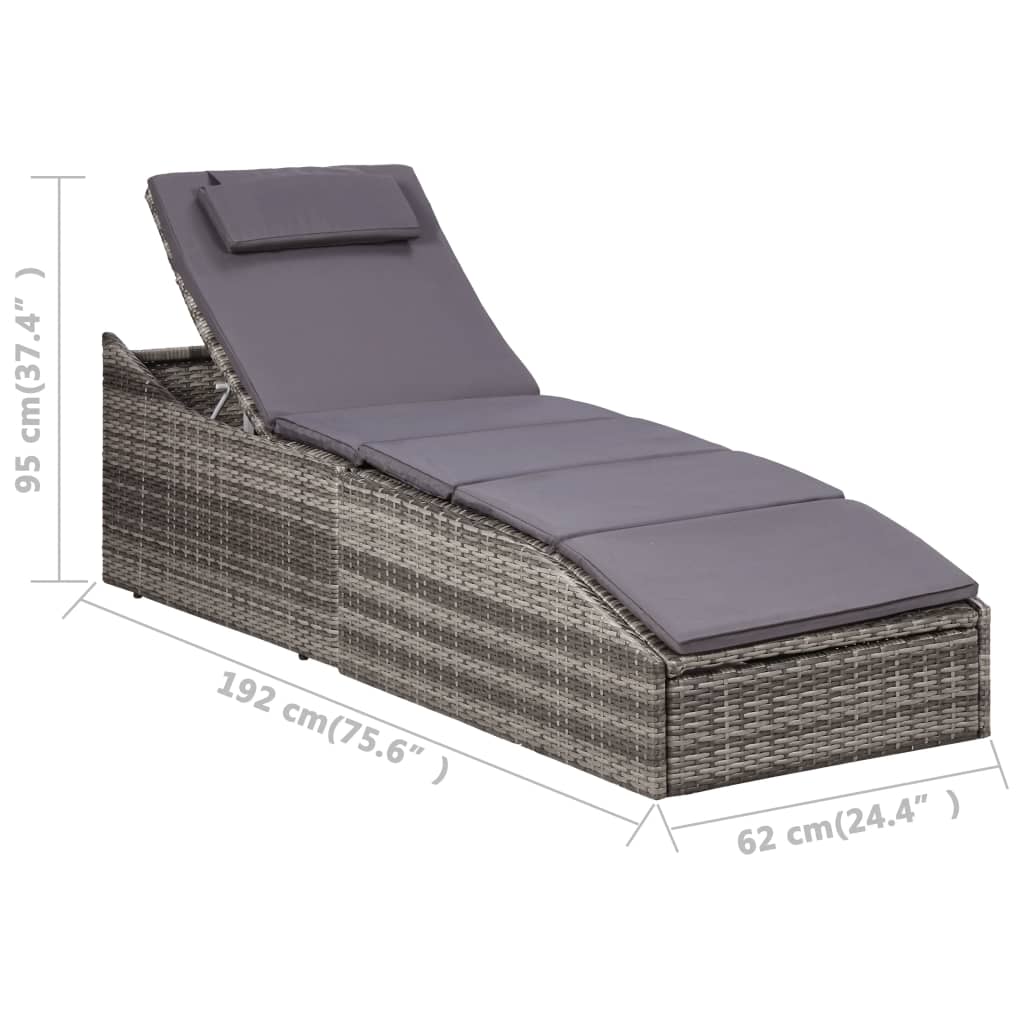 Transat avec coussin Résine tressée Gris Bains de soleil vidaXL