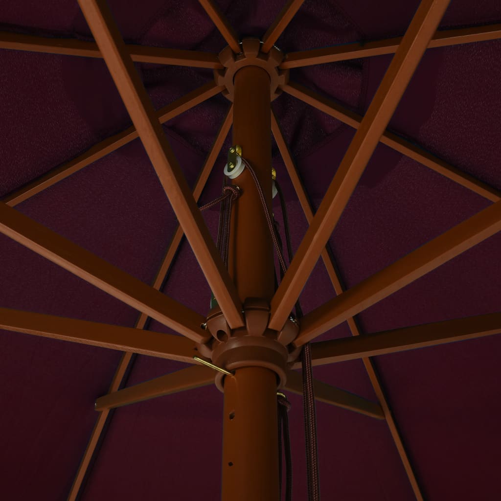Parasol d'extérieur avec mât en bois 330 cm Bordeaux Parasols & voiles d'ombrage vidaXL