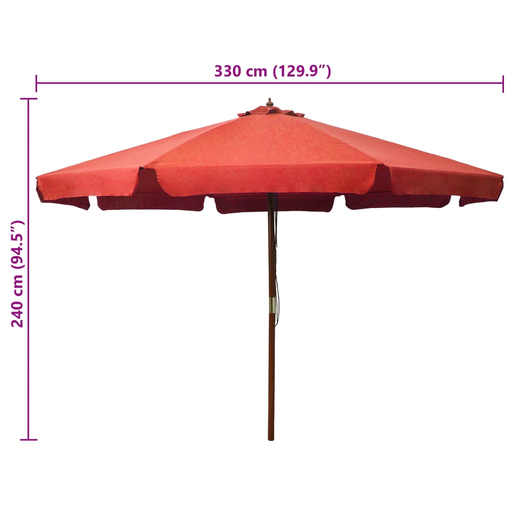 Parasol d'extérieur avec mât en bois 330 cm Terre cuite Parasols & voiles d'ombrage vidaXL